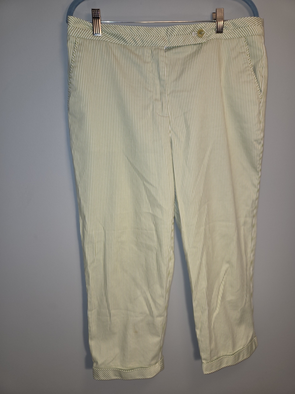 Talbots Light Green Pinstriped Cropped Pants